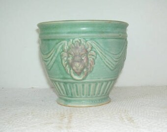 Antique Weller Matte Green Pottery Lions Head Planter, Arts and Crafts Pottery, craftsman, Mission Style, Vintage Weller Pottery, Art Pot