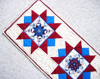 Quilted table runner patriotic red white blue Stars Quiltsy handmade