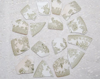 Green and white plate pieces - 16 pieces - mosaic supplies