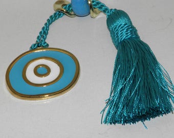 Light blue Evil Eye Metal Charm Gift Wrap - Greek Traditional Souvenir - Brass Plated - White Evil Eye Metal Charm Gift Wrap