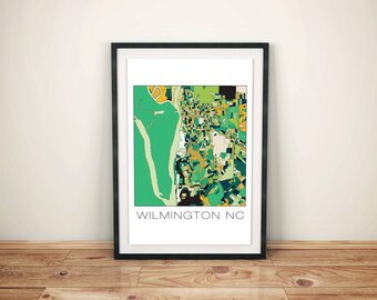 Wilmington Print, Wilmington Art, Beach Decor, Map Art, Wilmington NC
