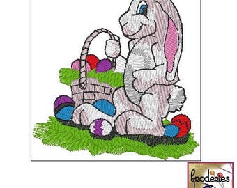 Embroidery embroidery file format: Easter Bunny basket and eggs