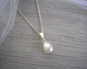 Victoria ~ Teardrop Pearl Necklace Czech Pearl Drop Necklace Ivory Cream White or Black necklace Wedding necklace Pearl Bridal Drop V10NSP