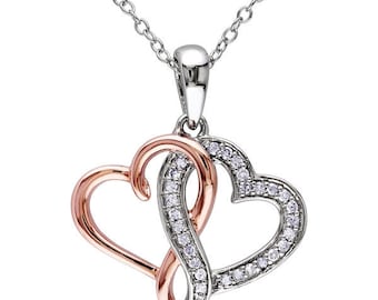 Heart necklace,heart pendant,interlocking heart necklace,silver heart necklace,double heart necklace,heart jewelry.personalized heart jewelr