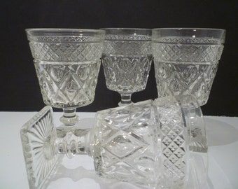 WEXFORD GLASS DESERTS.Individual English Trifles, Berries. Water,Wine Glasses. 1960's Wexford Glass By Anchor Hocking. 2 Sets Of four avail.