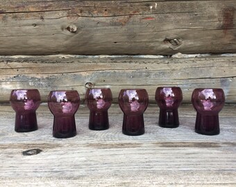 Vintage Midcentury Purple Wine Glass set of Six