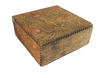 Folk Art Flemish Pyrography Wood Box (Early 20th Century)