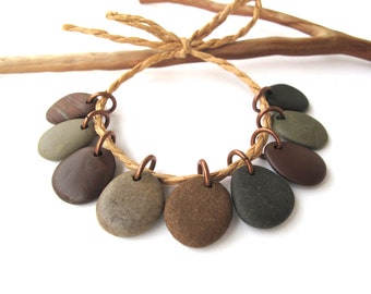 Rock Beads Beach Stone Charms Mediterranean Diy Jewelry Drilled River Stone Beads Small Stone Pairs Copper EXOTIC CHARMS 15-16 mm