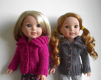 14.5 Inch Doll Clothes Knit Sweater with Big Collar Handmade to fit Wellie Wishers and similar 14" dolls - You Choose Color
