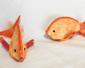 Zippy Zoo Fancy Orange Fish Zipper Pouches, Gift card holder, Knitting/Crochet, Pouch, Ear Bud Pouch, Coin Purse