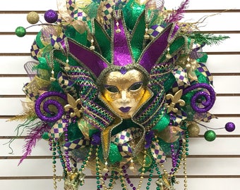 Mardi Gras wreath, Mardi Gras deco mesh wreath, Fat Tuesday Wreath, deco mesh wreath, Fat Tuesday deco mesh wreath