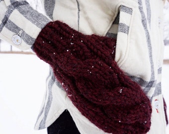 Cable Knit Mittens | Wine