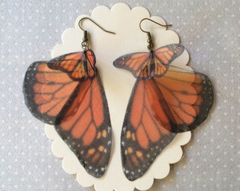 I Will Fly Away - Handmade Silk Organza Monarch Butterfly and Wings Earrings
