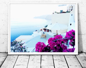 Santorini Print Greece Photography Santorini wall art Relax wall decor Sea print Ocean wall decor Greek islands print bougainvillea print