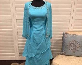 Aqua Blue Mother of the Bride Dress Sz S Full Length