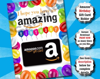 Birthday Gift Card Holder PRINTABLE, Birthday Card, Amazon Gift Card Holder, Last Minute Gift, Amazon Birthday, Birthday Balloons, Birthday