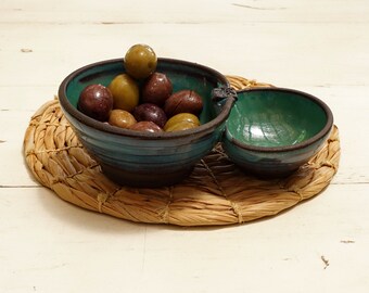 Free shipping, Olives and pits dish, Ceramic ware for serving olives, Blue dish for olives and pits, Handmade pottery, Serving ware,