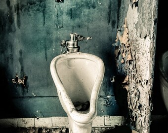 Abandoned Stall, Urban Exploration, Old Bathroom, Urinal, Decaying Building, Forgotten Places, Bathroom Decor, Free Shipping