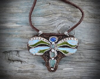 Opal Dragonfly Necklace Neon Blue Apatite Pendant