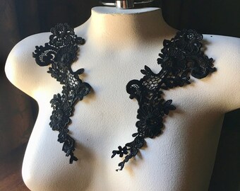 Black Lace Applique Pair for GRAD, Lyrical Dance, Ballet, Garments, Costumes, Neo Victorian, Steampunk PR 115