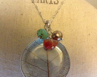Sterling silver glass locket bodhi leaf necklace
