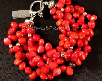 5-Strand Bamboo Coral Petal Bracelet with Sterling Silver Beads and Findings