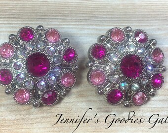 Stargazer Acrylic Buttons with Shank, 28mm, Set of 2, Pink and Hot Pink, Rhinestone Buttons, DIY Supplies, Flower Centers