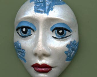 Polymer Clay Pearl Spirit Doll Face with turquoise WPF 1