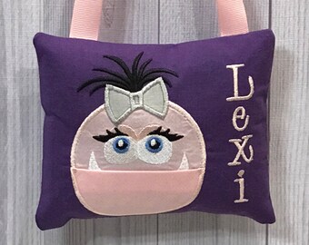 Girl Monster Tooth Fairy Pillow, Personalized Girl Pink Purple Tooth Pillow, Custom Toothfairy, Loose Tooth, Tooth Chart Receipt