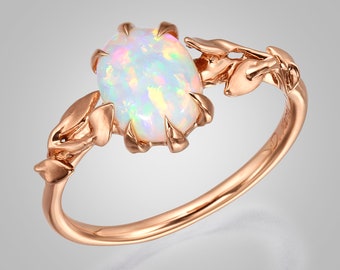 Opal engagement ring, Opal ring, Opal Jewelry, Unique Engagement ring, Australian Opal Ring, Leaves Opal Ring, Leaf Opal Ring