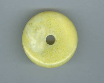 Yellow Focal Donut, 40mm Yellow Green Lemon Jasper Gemstone PI Donut Pendant Focal Bead 224
