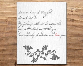 Mr Darcy Proposal - Pride and Prejudice - Jane Austen (Digital Print)