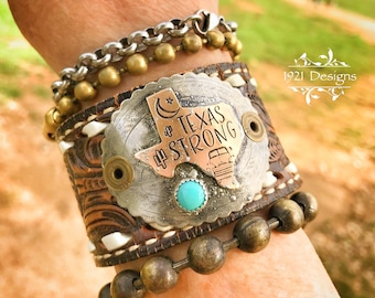 Texas strong - upcycled belt cuff - turquoise