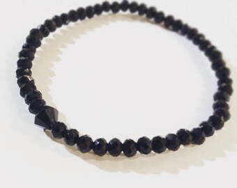 Black Bracelet | Faceted Glass Beads | Stackable Bracelet | Stretch Bracelet | Bead Bracelet | Armcandy