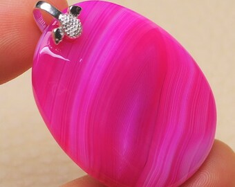 Pink Madagascar Agate sterling silver pendant (#J1721)