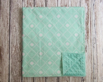 Mint Green Baby Blanket, Minky Baby Blanket, Mint Green Geometric Baby Blanket