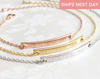 Roman Numeral Bracelet Engraved Bracelets For Women Custom Coordinates Bracelet Personalized Gift For Kids Best Friend Bracelet - 2BR