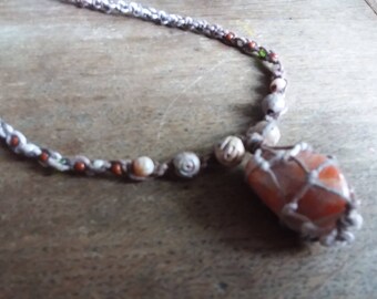 Hemp wrapped sunstone/hemp necklace/hippie necklace /sunstone/beaded necklace