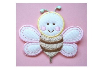 Bumblebee - Bumble Bee - Honey - Baby - Pink - Embroidered Iron On Applique Patch