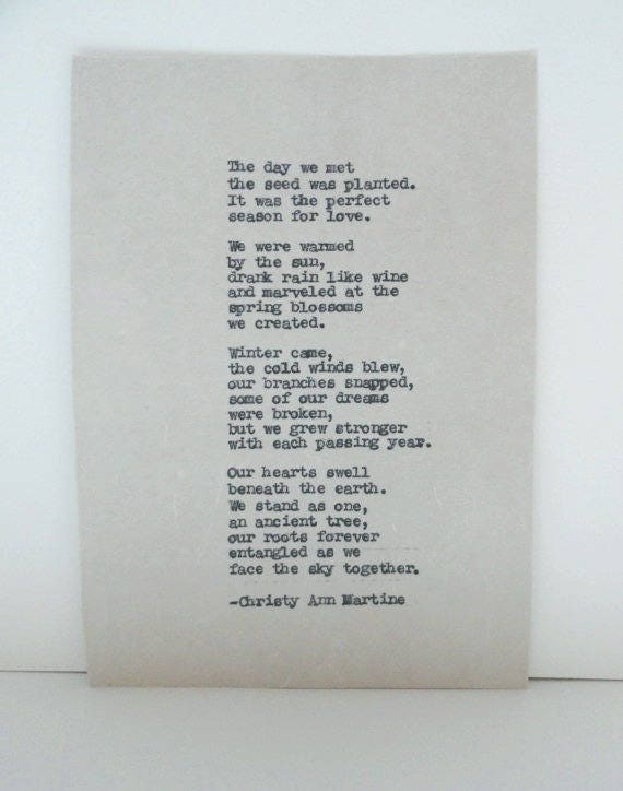 Anniversary Gifts - Hand Typed Love Poem
