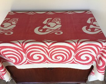 Tahitian Table Cloth 72" X 45" - Mid Century - Polynesian Tiki