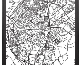 Citymap Assen Netherlands - 60 cm x60 cm - lasercut - Black MDF wood - frame included