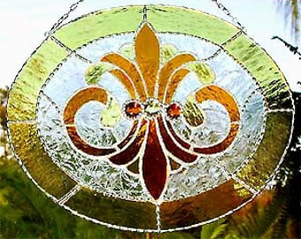 Stained Glass Suncatcher in Gold, Glass Art, Decorative Solder Work, Glass Sun Catchers, Window Art, Glass Suncatchers, Glass Gift, 9560-GL