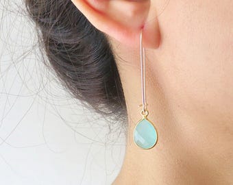 Long Gold Dangle Gemstone Earrings - Gold Dangle Earrings