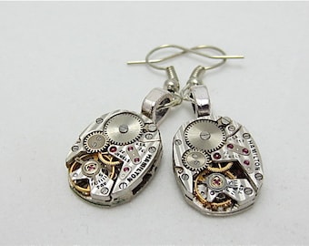 Hamilton - Steampunk Earrings - Watch Movements - Repurposed art