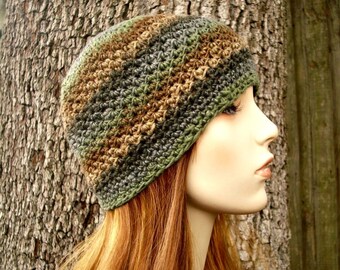 Crochet Hat Womens Hat - Chesapeake Beanie in Into Woods Brown Green Grey Crochet Hat - Womens Accessories Winter Hat