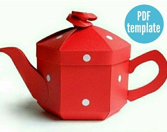 Teapot Favour Box. DIY Tea Party Gift Box. English Teapot Box. Afternoon Tea Centrepiece. Alice in Wonderland. Printable PDF Box Template.