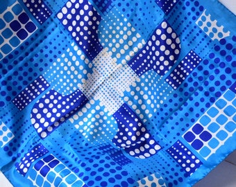Vintage Mod Blue Print Scarf 30 inches Square