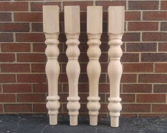 Unfinished Cottage Farmhouse Dining Table Legs- Turned Wood Legs- Design 59 inc