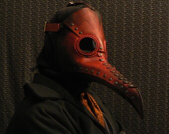 Plague Doctor Mask in Red Leather - Steampunk inspired - plague doctor costume - steampunk mask